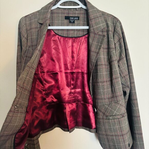 Nicole Benisti Point Zero Plaid One button Hip Length Blazer Peplum Back - Picture 3 of 13